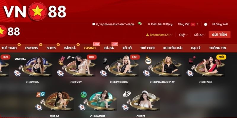 Khám phá các tựa game casino hot tại VN88